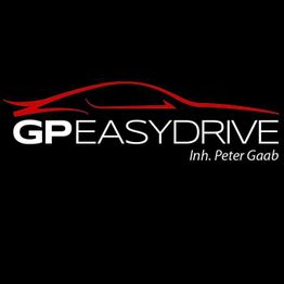 Schwarzer Hintergrund mit roter Autolinie, Text: "GPEASYDRIVE, Inh. Peter Gaab" in Weiß.
