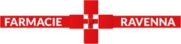 Logo rosso con testo "Farmacie Ravenna" e simbolo a croce bianca al centro.