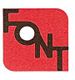 Texto "FONT" en negro sobre fondo rojo, con diseño estilizado.
