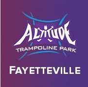 Logo of Altitude Trampoline Park Fayetteville on a purple background.