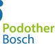 Logo met blauwe voetafdruk en tekst "Podotherapie Bosch" in groene en blauwe letters.