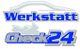 Logo mit Text "Werkstatt Check24" und Silhouetten eines Autos und Motorrads.