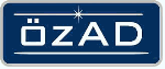 Blaues Logo mit weißem Text "özAD" und einem Sternsymbol oben über dem Text.