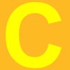 Großer gelber Buchstabe "C" auf orangefarbenem Hintergrund.