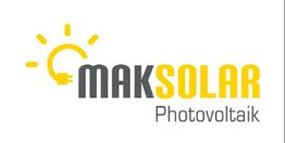 Logo von MAK Solar Photovoltaik mit gelbem Sonnensymbol und Steckersymbol über dem Schriftzug.