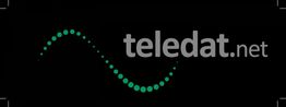 Schwarzes Logo mit grünem Punktmuster und grauem Text "teledat.net" rechts daneben.