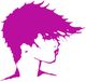 Schattenriss eines Gesichts mit stacheligem, nach hinten wehendem Haar, in Pink gezeichnet.