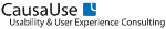 Logo von CausaUse: Usability & User Experience Consulting mit blauem Icon.