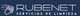 Logotipo de Rubenet, servicios de limpieza, sobre fondo azul con ícono de un paño.