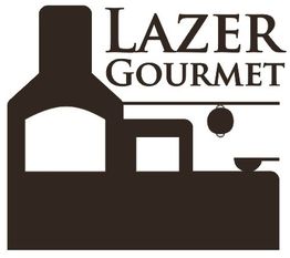 Silhueta de forno a lenha com as palavras "Lazer Gourmet" ao lado.