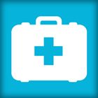 Icona di una cassetta di pronto soccorso bianca su sfondo azzurro.