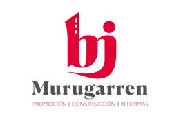 Logotipo de Murugarren con texto: Promoción, Construcción, Reformas, en rojo y gris.