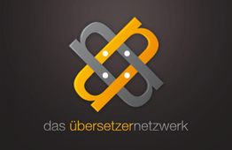 Stilisiertes Logo mit grauen und gelben Elementen, darunter Text: "das übersetzernetzwerk".