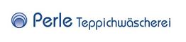 Logo mit blauem Kreis und Text: "Perle Teppichwäscherei" auf weißem Hintergrund.