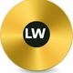 Goldene Schallplatte mit schwarzem Zentrum, darauf die weißen Buchstaben "LW".