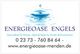 Geschäftskarte der "Energieoase Engels" mit Kontaktinformationen und Webseite.