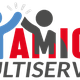 Logo con due figure stilizzate e testo "Amico Multiservizi".