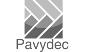 Logotipo de Pavydec con diseño geométrico en blanco y negro.