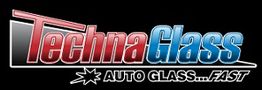 TechnaGlass logo with text "Auto Glass... Fast" on black background.