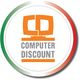 Logo "Computer Discount" arancione su sfondo bianco con bordo tricolore verde, bianco e rosso.