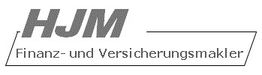 Textlogo "HJM Finanz- und Versicherungsmakler" in Grau mit schrägem Rahmen.
