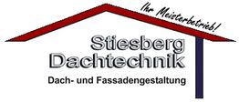 Logo von Stiesberg Dachtechnik mit rotem Dach, Text: "Ihr Meisterbetrieb! Dach- und Fassadengestaltung".