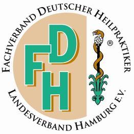 Logo des Fachverbandes Deutscher Heilpraktiker Landesverband Hamburg e.V. mit Äskulapstab.
