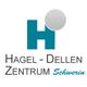 Logo des Hagel-Dellen Zentrums Schwerin mit stilisiertem "H" und einem grauen Kreis oben rechts.