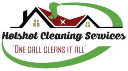 Logo of Hotshot Cleaning Services with a roof design and the tagline "One call cleans it all."