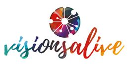 Buntes Logo mit dem Text "visions alive" und einem mehrfarbigen Kreis mit weißen Verbindungen.