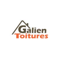 Logo de Galien Toitures avec texte marron et orange, et icône de maison stylisée.