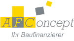 Logo von AFConcept mit gelb-grauen Elementen und dem Text „Ihr Baufinanzierer“.