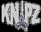 Schaar in het midden van het woord "KNAPZ" in grijze letters.