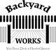 Logo for "Backyard Works" featuring a fence and text: "Your Fence, Deck, & Handrail Source."