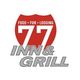 Logo with red emblem saying "77 Inn & Grill" and "Food, Fun, Lodging" in white and gray text.