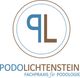 Logo der Praxis PodoLichtenstein für Podologie mit blauem und braunem Text.