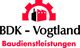 BDK-Vogtland Logo mit rotem Zahnrad und Fabrik-Symbol, Text: Baudienstleistungen.
