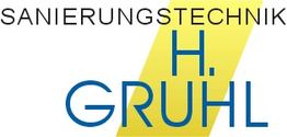 Logo mit Text: "Sanierungstechnik H. Gruhl" auf gelbem Streifen.