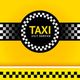 Diseño de servicio de taxi 24/7 en amarillo y negro con patrón de cuadros.