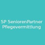 Text auf türkisem Hintergrund: "SP SeniorenPartner Pflegevermittlung".
