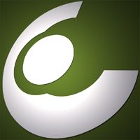 Abstraktes weißes C-Logo auf grünem Hintergrund.