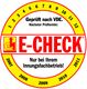 E-CHECK-Siegel mit Jahreszahlen und Prüfmonaten, Hinweis auf VDE und Innungsfachbetrieb.