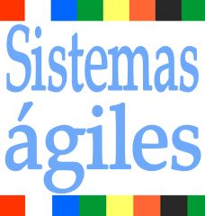 Texto "Sistemas ágiles" con bordes de colores rojo, azul, amarillo, negro y verde.