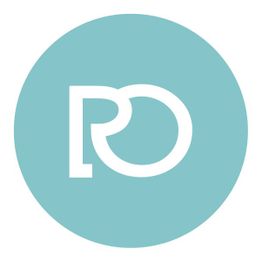 Círculo azul con un logotipo blanco de letras "P" y "O" entrelazadas.