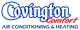 Covington Comfort logo for air conditioning and heating in blue and red text.