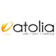 Logo mit dem Text "atolia" und dem Slogan "web I print I werbung", mit gelbem grafischem Element.