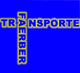 Blauer Hintergrund, gelber Text: "FAERBER" vertikal, "TRANSPORTE" horizontal.