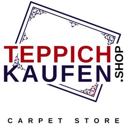Logo: "TEPPICH KAUFEN" mit dekorativem Rahmen und "CARPET STORE" darunter.