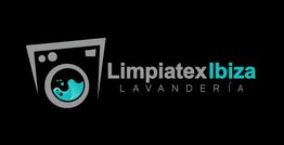 Logotipo de Lavandería Limpiatex Ibiza con icono de lavadora y texto en azul y gris.