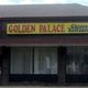 Storefront of Golden Palace Chinese Restaurant with yellow and red sign.